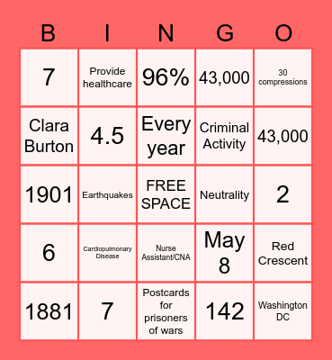 RED CROSS BINGO Card