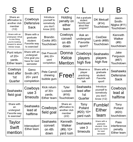 Watch Party SEP CLUB BINGO Card