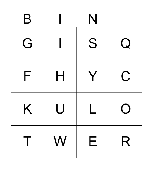 ALPHABET Bingo Card