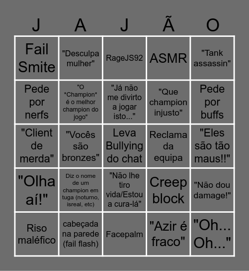 JAJABINGO92 Bingo Card