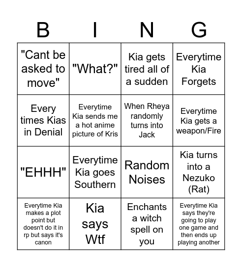 Kia Bingo Card