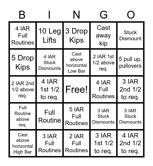 Bars Level 4 Bingo Card