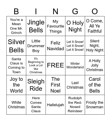 Holiday Musical Bingo Card