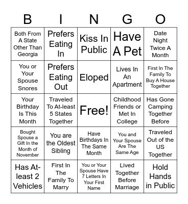 MARRIAGE BINGO Card