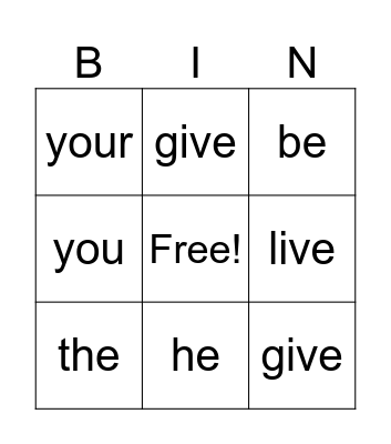 Tricky words Bingo Card