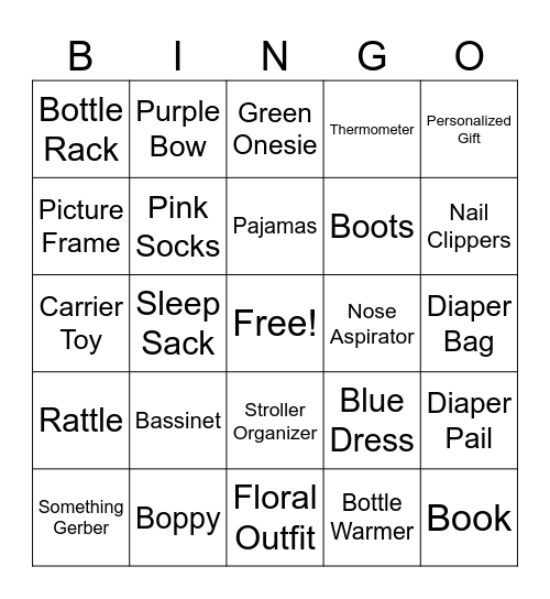 Baby Shower Bingo Card