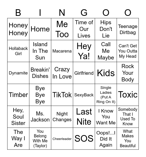 2000's Throwback Bingo Card
