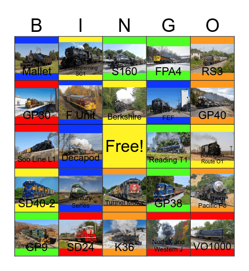 Shortline and Regional Railroads Bingo Card