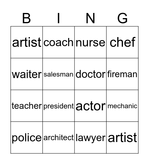 Careers Bingo Card