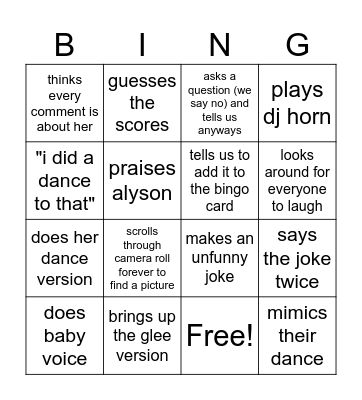 DWTS Grace Bingo Card