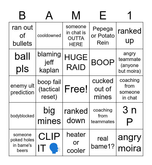 Bame1 Twitch Stream Bingo Card Bingo Card