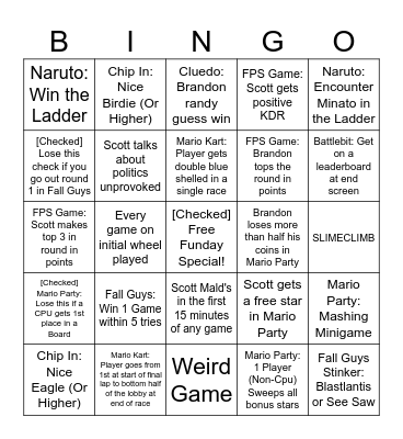 Funday Occurance Bingo Card