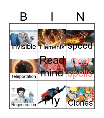 Super powers Bingo Card