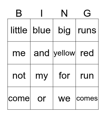 Ronnie- Sight Words Bingo Card
