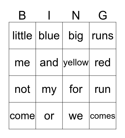 Ronnie- Sight Words Bingo Card