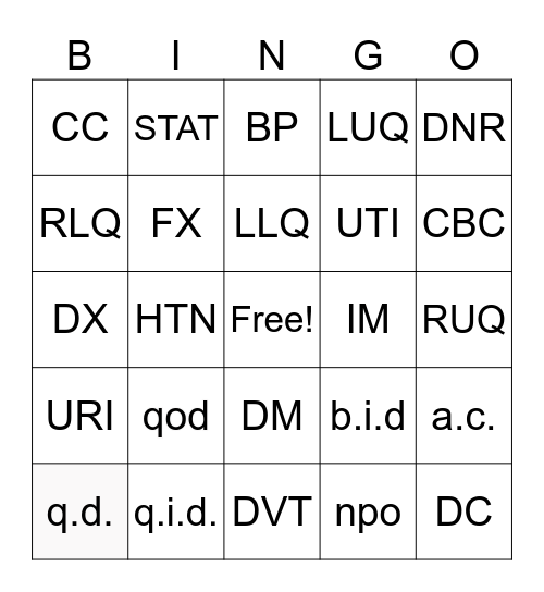 FREQUETLY USED ABBREVIATIONS Bingo Card