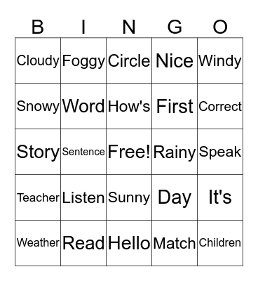 My First Story 1 Bingo Chapter 2 Bingo Card