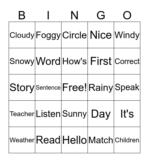 My First Story 1 Bingo Chapter 2 Bingo Card