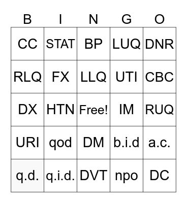 FREQUETLY USED ABBREVIATIONS Bingo Card