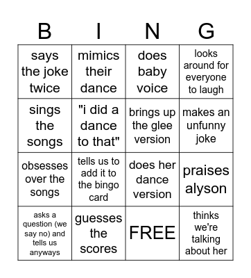 DWTS Grace Bingo Card