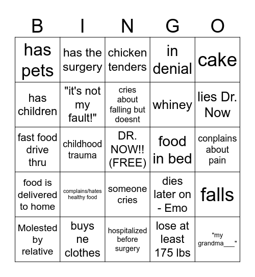 obesity bingo Card