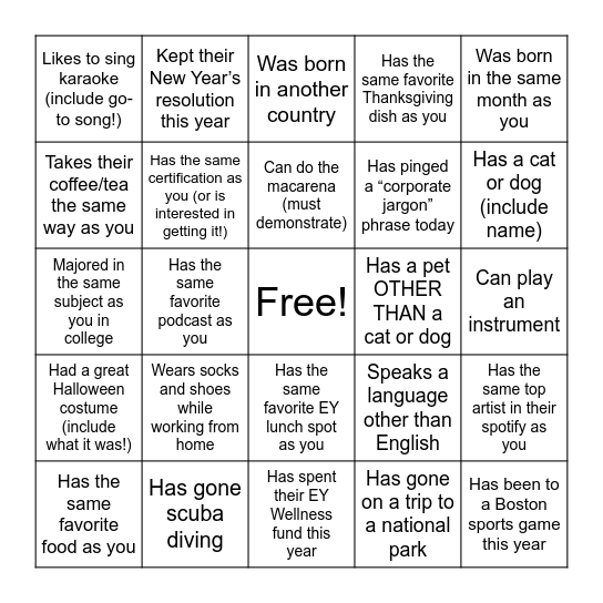 EY Risk Scavenger Hunt Bingo Card