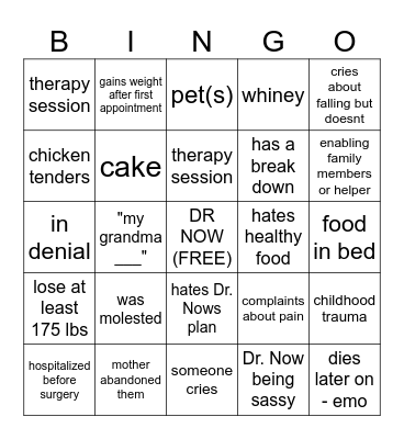 obesity bingo Card