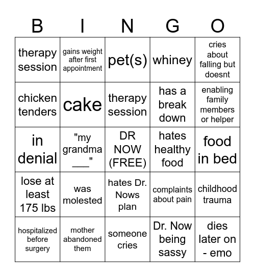 obesity bingo Card