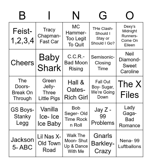 Total Quiz Trivia Presents: Radio Bingo Shuffle Mix #1 Bingo Card