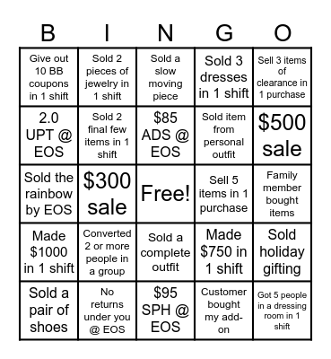 SALES GOALS Bingo Card
