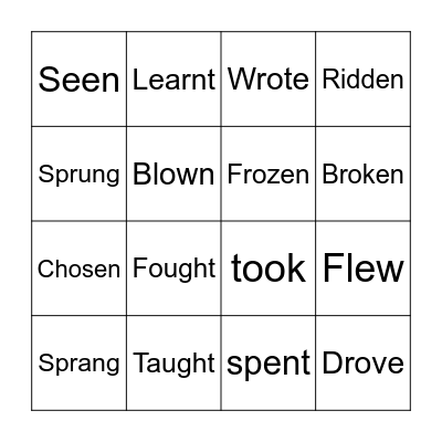 Past Tense & Past Participle Verbs Bingo Card
