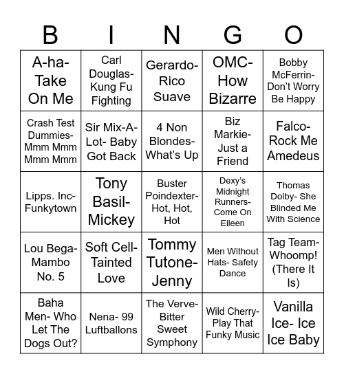 Radio Bingo: One Hit Wonders Bingo Card