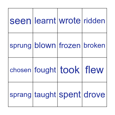 Past Tense and Past Participle Verbs Bingo Card