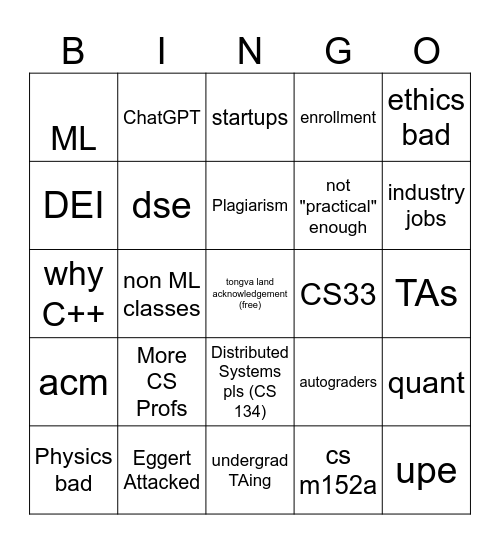 CS Town Hall Bingo Card