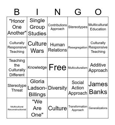 Multicultural Education Bingo Card