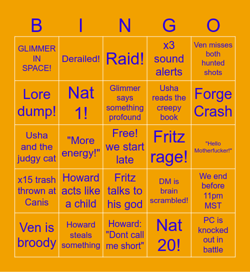 Ryleth Bingo Card