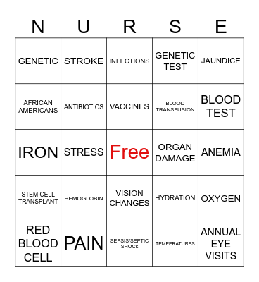 SICKLE CELL DISEASE Bingo Card
