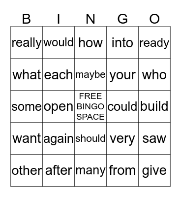 Word Wall Bingo Card