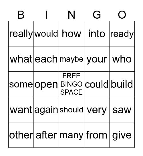 Word Wall Bingo Card