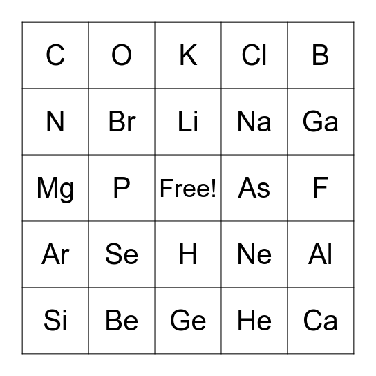 Periodic Table BINGO Card