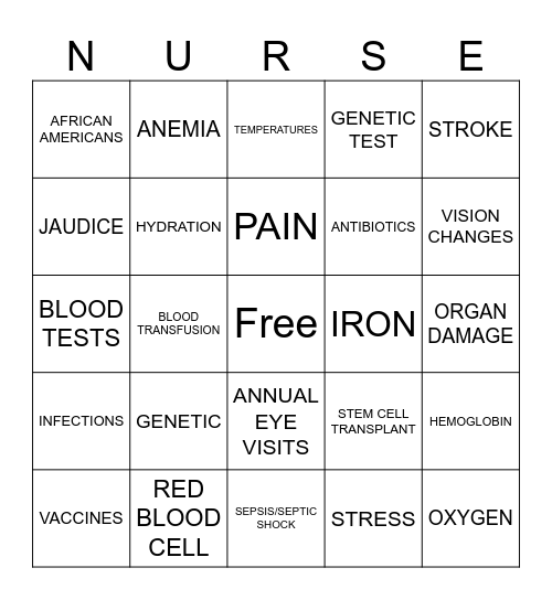 SICKLE CELL ANEMIA Bingo Card