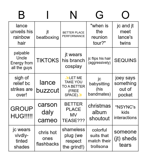 *NSYNC x TROLLS PREMIERE Bingo Card