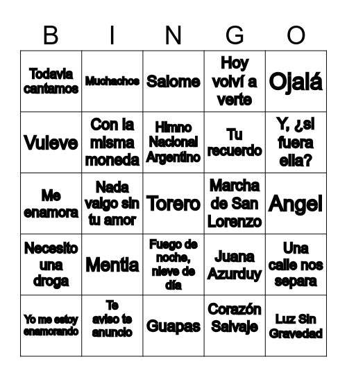 Bingo Musical Bingo Card