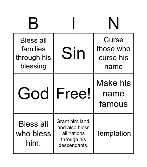 Abraham's Blessings Bingo Card
