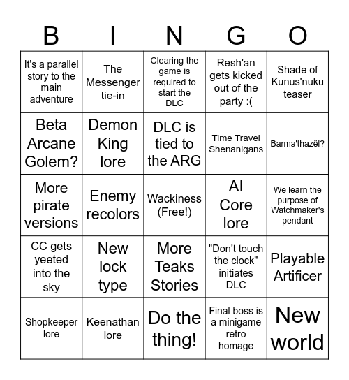 Throes of the Watchmaker predictions Bingo Card