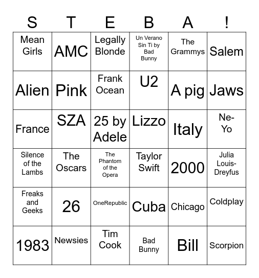 STEBingo! Bingo Card