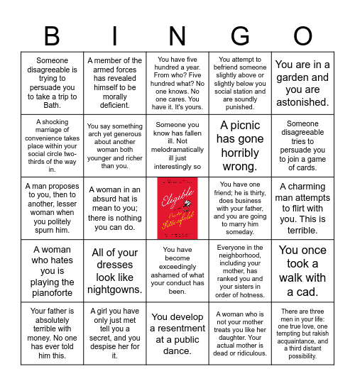 Jane Austen Bingo Card