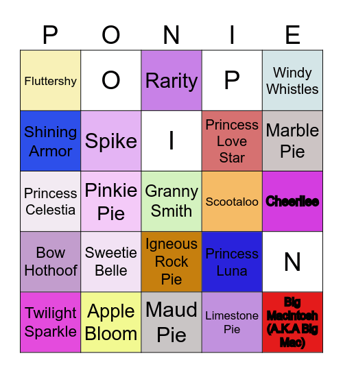 MLP Characters Bingo Card