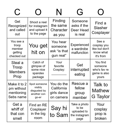 2023 Con Bingo Card
