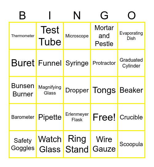 LAB EQUIPMENT Bingo Card